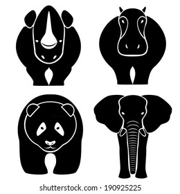 Elephant, rhinoceros, hippopotamus, panda - a vector illustration. Logo design for the company.