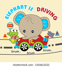 elephant ride the car, cartoon vector illustration