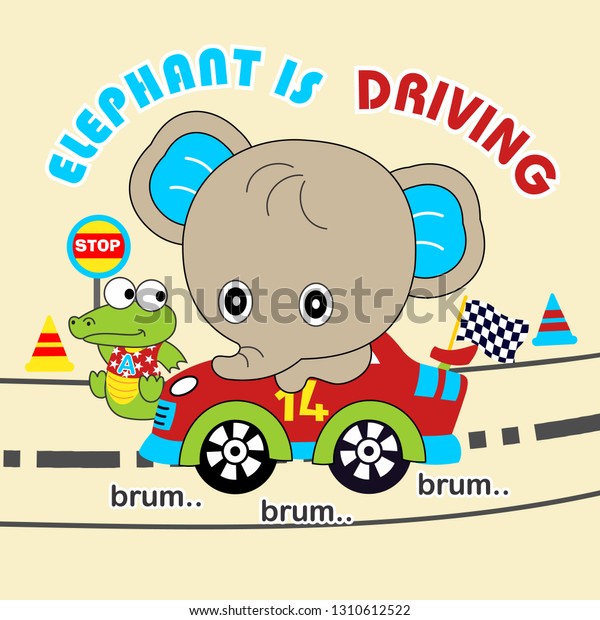 elephant ride\
the car, cartoon vector\
illustration