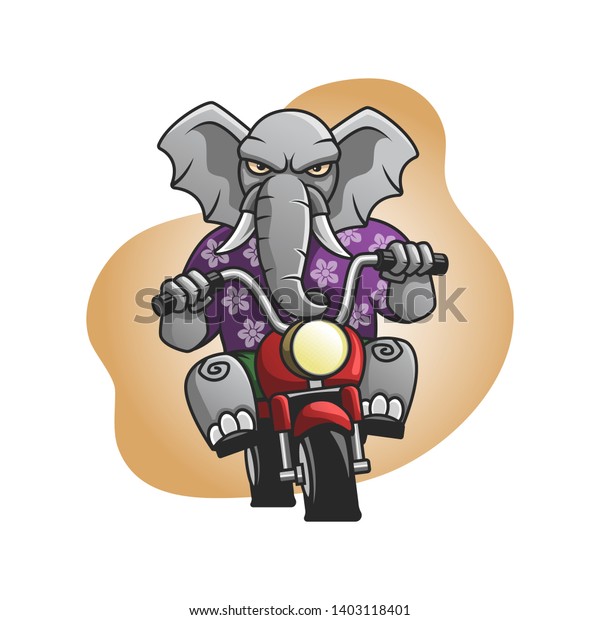 An elephant\
rides a motorcycle in casual\
clothes