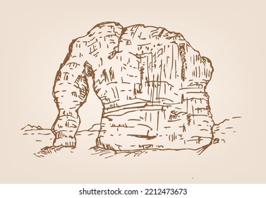 Elephant Rock in Al Ula Saudi Arabia. Handsketched Art Vector