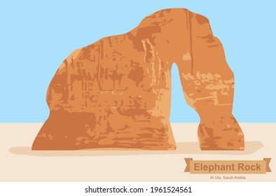 Elephant Rock Outcrop Geological Formation, "Al Ola" Al Ula, Saudi Arabia - Vector Illustration. Eps 10