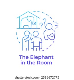 Elephant in room blue gradient concept icon. Problem ignoring, solving issue. Team work. Round shape line illustration. Abstract idea. Graphic design. Easy to use in infographic, presentation