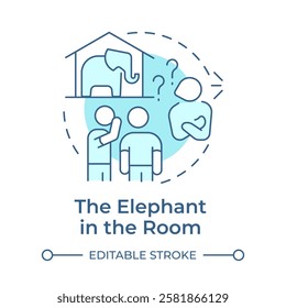 Elephant in room soft blue concept icon. Problem ignoring, solving issue. Team work. Round shape line illustration. Abstract idea. Graphic design. Easy to use in infographic, presentation