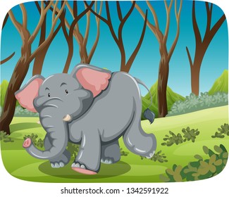 Elephant running in forest illustration