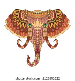 Elephant 's head . Vector colorful illustration isolated on a white background for design, printing, decor, tattoo.