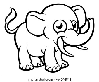 An elephant safari animals cartoon character outline coloring drawing