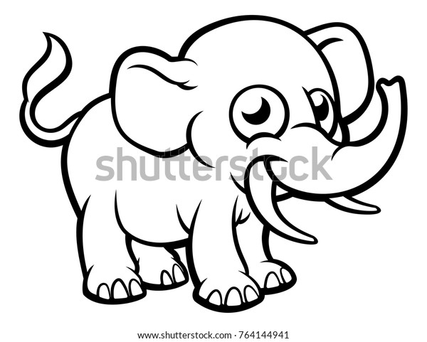 Elephant Safari Animals Cartoon Character Outline Stock Vector