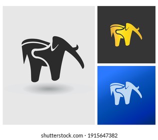 Elephant safari zoo logo design idea, app icon symbol concept, initial letter FP, FS. luxury gold color.