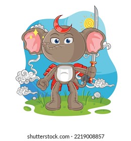 the elephant samurai cartoon. cartoon mascot vector