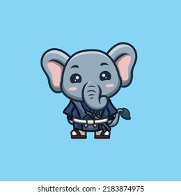 Elephant Samurai Cute Creative Kawaii Cartoon Mascot Logo
