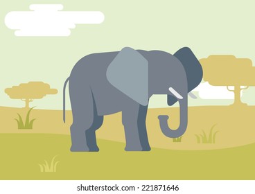 Elephant savanna flat design cartoon vector wild animals. Flat zoo children collection.