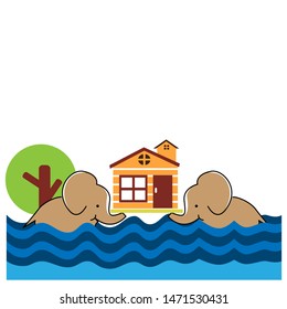 Elephant saved the house from flooding.