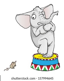 Elephant scared of a little mouse, vector illustration