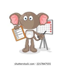 the elephant schedule list vector. cartoon character