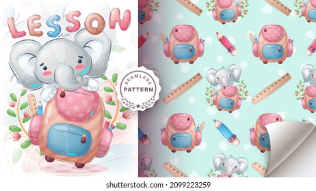 Elephant in the school - seamless patern