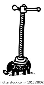 elephant with the screw of a press pressing it over