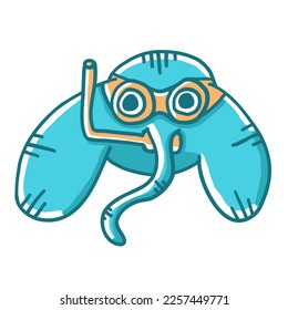 Elephant in scuba gear. Vector illustrations in cartoon flat style isolated on white background.