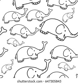 elephant seamless messy pattern design - vector illustration sketch hand drawn with black lines, isolated on white background