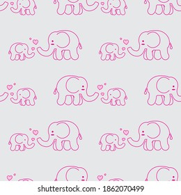 Elephant seamless pattern, Elephant and baby on the gray background.