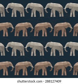 Elephant seamless pattern background isolated on black. Abstract bright  polygonal geometric triangle illustration for use in design