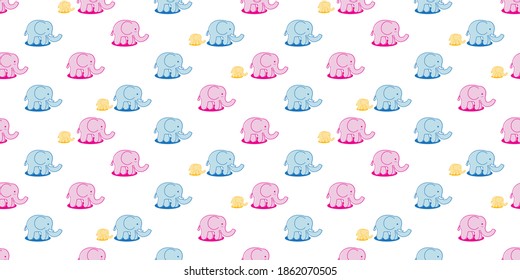 Elefantes, nahtloses Muster, Cute bunter Elefant Cartoon-Charakter auf weißem Hintergrund.