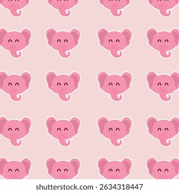 Elephant seamless pattern with pink background. Animal illustration. Cute kid decoration