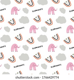 Patrón de elefante sin fisuras para la rayuela, tela, papel digital. Fondo de diseño de bebé lindo