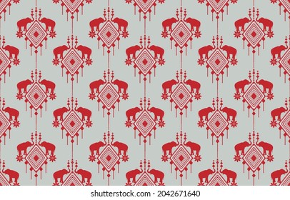 Elefantes, nahtloses Muster, traditionelles Design für Hintergrund, Teppich, Tapete, Kleidung, Umhüllung, Batik, Stoff, Vektorgrafik.Stickereistil.