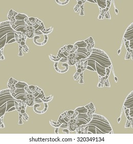 Elephant seamless pattern in zentangle style. Vector illustration