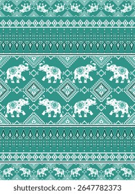 Elephant seamless patterned textile design.