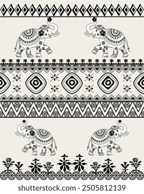 Elefante tribal sin fisuras 
patrón.patrón de elefante indio étnico.Diseño para elefantes fábrica de pantalones, ropa de fondo de Fondos de pantalla, batik saree boder, envoltura y otro diseño.