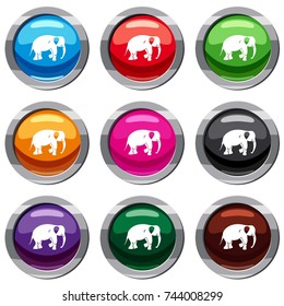 Elephant set icon isolated on white. 9 icon collection vector illustration