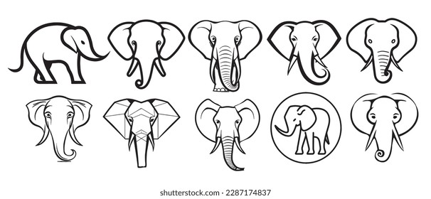 Elephant set logo sketch hand drawn in doodle style illustration