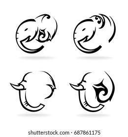 Elephant set, on white background, illustration, tribal