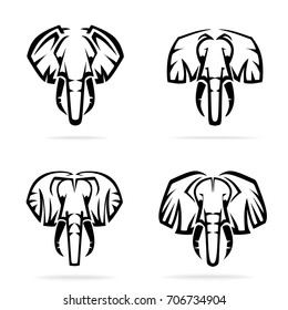 Elephant set, on white background, illustration, tribal