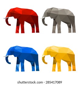 elephant set on white isolated imaginary abstract polygonal icon geometric triangle for card book