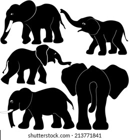 Elephant Set Vector Silhouette