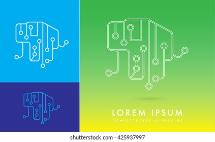 FORMA ELEFANTE INCORPORADA CON CIRCUITO DIGITAL , ICONO / LOGO 