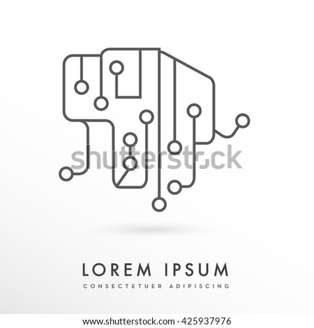 elephant shape incorporated digital circuit icon stock vector elephant shape