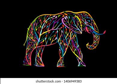 Elephant shape made from tree branches