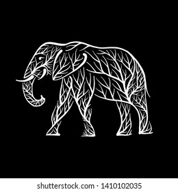 Elephant shape made from tree leaves. Save the earth. Vector design