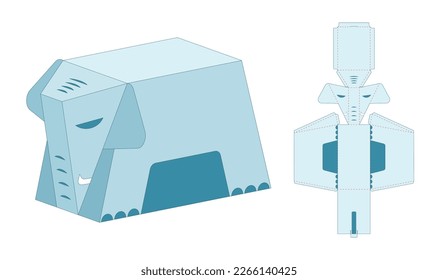 Elephant  Shaped Folding Gift Box Design. Pinata for Children's Crafts and Holiday. Three-dimensional Laser Cutting Template. Cardboard Die Cut, Isolated On White Background. Die-stamping.