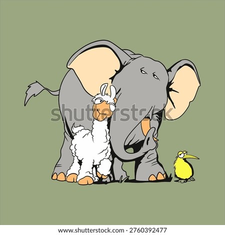 The elephant, sheep and bored bird