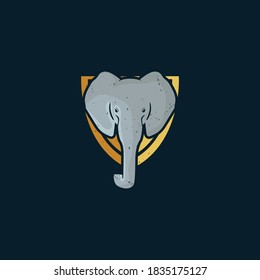 Elephant shield and sunset in vintage style logo 