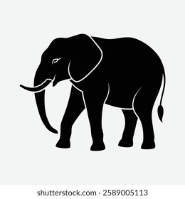 an elephant is shown in a black and white silhouette simple flat design.