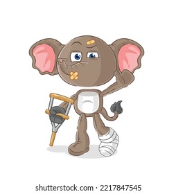 the elephant sick with limping stick. cartoon mascot vector