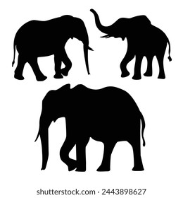 Elephant silhouette collection Vector Illustration White Background