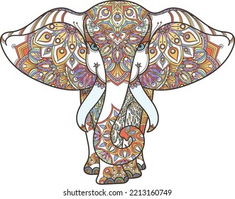 Elephant silhouette with decorative pattern. Color asian ornament