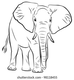 elephant silhouette - freehand on a white background, vector illustration